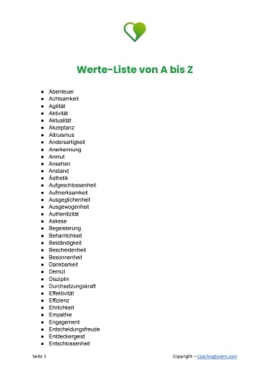 Werte-Liste von A bis Z PDF Vorschaubild