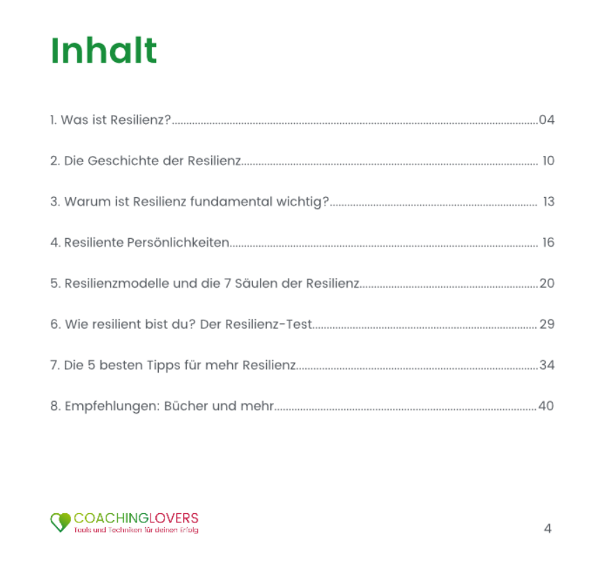 inhaltsverzeichnis resilienz e book der schlüssel zur Resilienz mit den 7 säulen der resilienz
