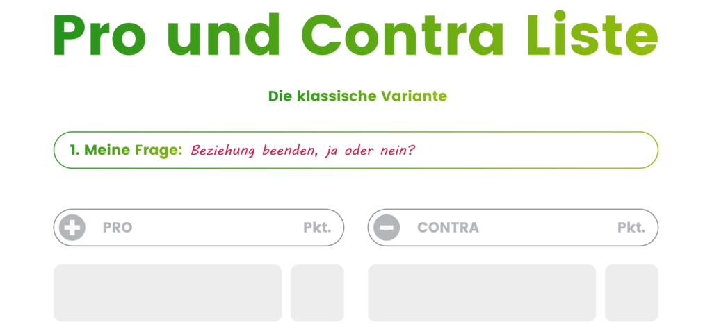 Pro und Contra Liste Schritt 1